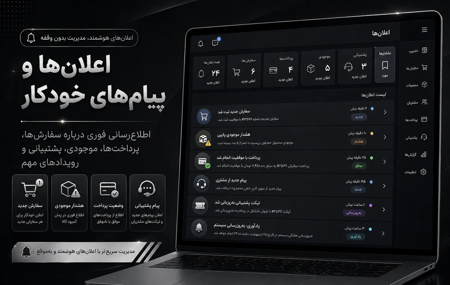 اعلان‌ها و پیام‌های خودکار